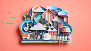 Paper art illustration depicting a property damage report form for an article on FormCreatorAI