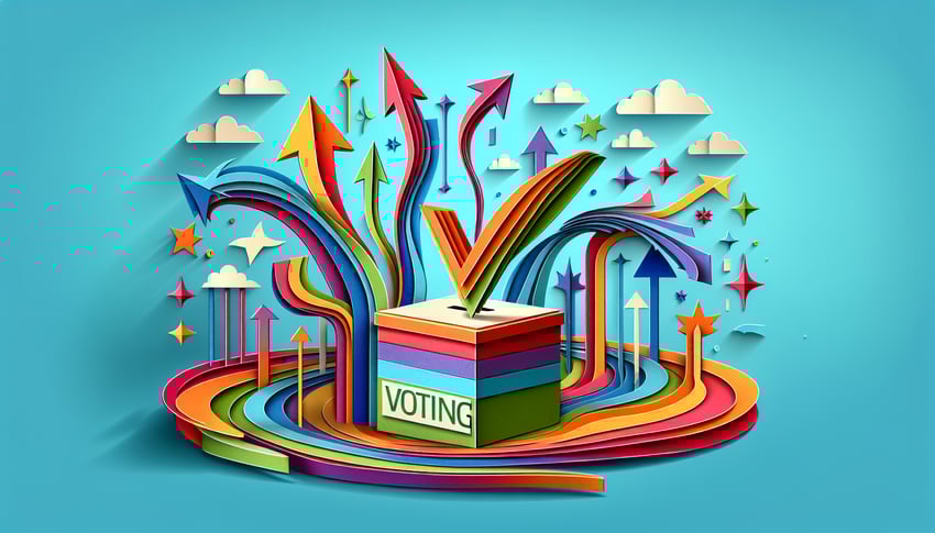 paper art illustration featuring rank choice voting form template for FormCreatorAI article