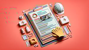 Paper art illustration depicting an occupational health and safety questionnaire form template with design elements.