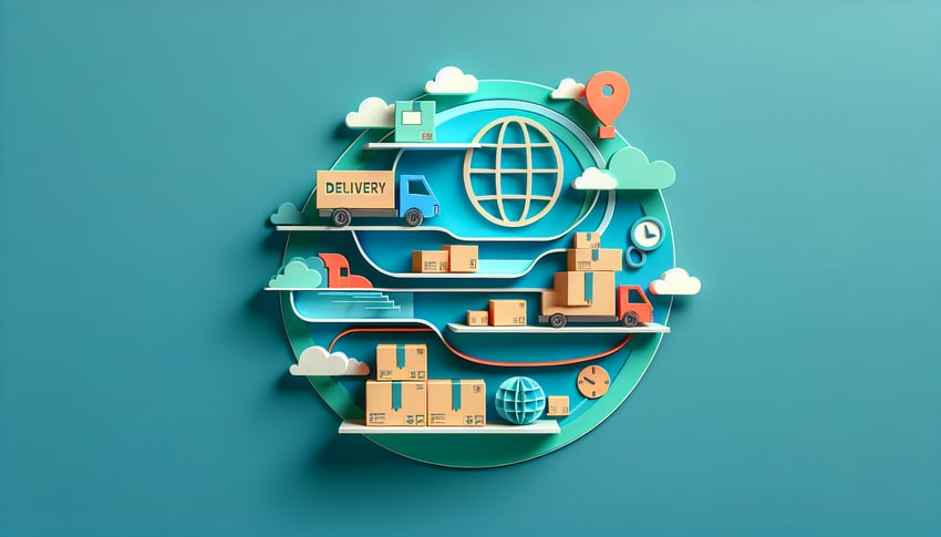 Paper art illustration depicting a delivery report form with various sections and designs for a template article.