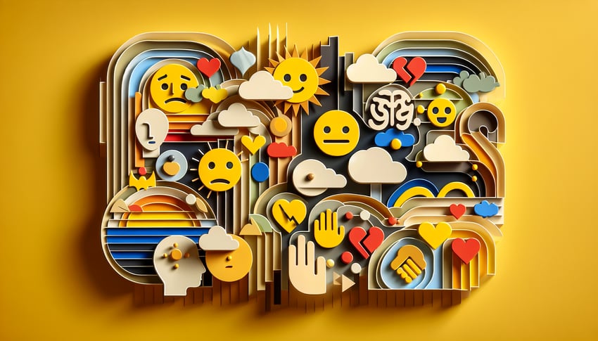 Colorful paper art illustration of a mood meter for a form template article on FormCreatorAI.