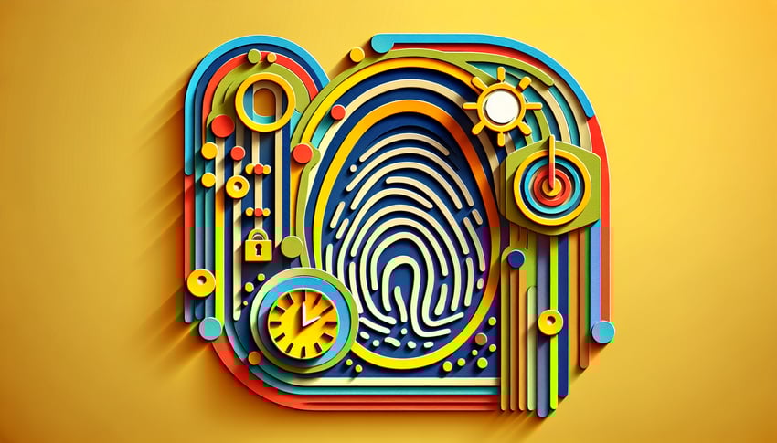 Paper art illustration featuring a biometric time clock consent form for FormCreatorAI article