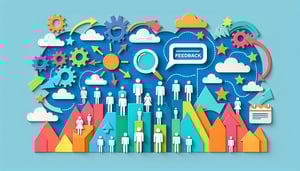 Paper art illustration depicting a leadership feedback form for the FormCreatorAI article.