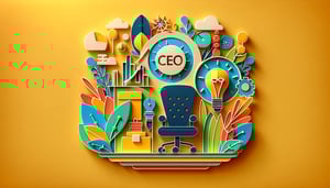 Paper art illustration depicting a CEO job application form with design elements for an article on FormCreatorAI