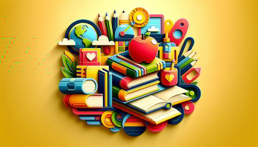 Paper art illustration showing a colorful template for a teacher favorite things form designed for FormCreatorAI