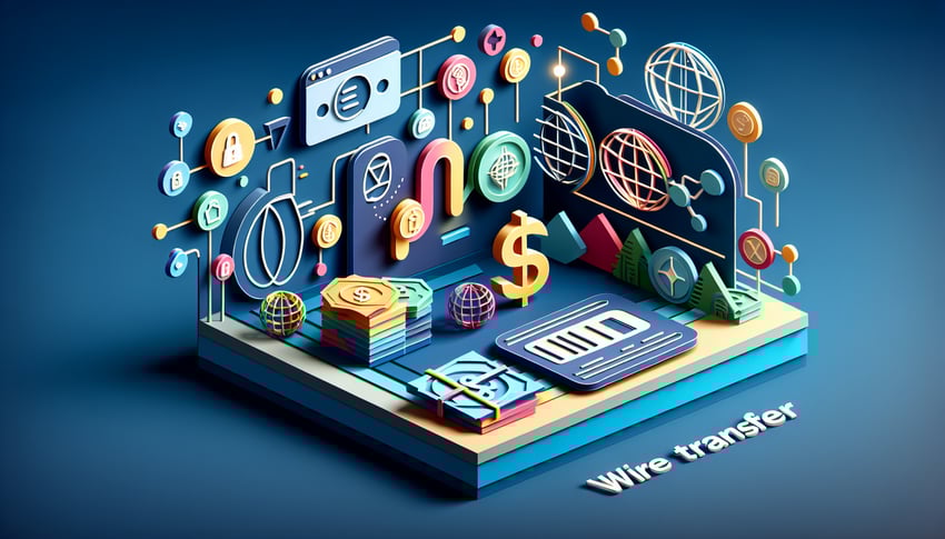 paper art illustration depicting a wire transfer form template for FormCreatorAI article
