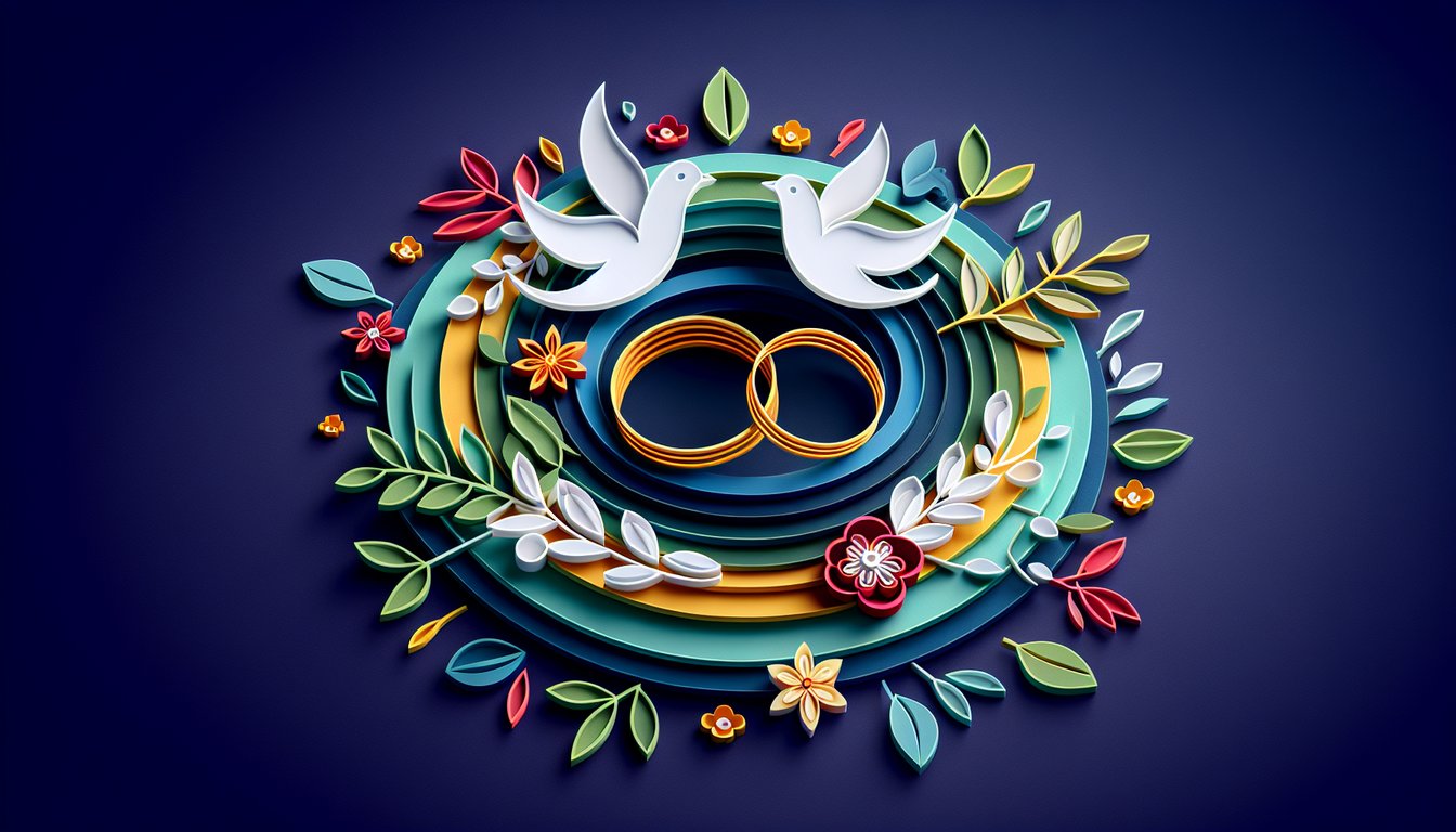 Paper art illustration depicting a marriage survey form with checkboxes and questions for an article on FormCreatorAI.