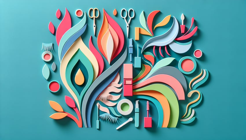 Paper art illustration featuring a lash lift and tint consent form for beauty services.