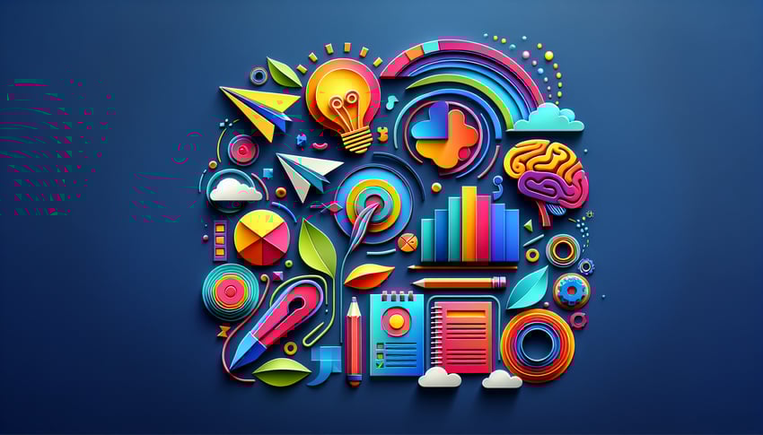 Colorful paper art illustration showcasing a creative brief form template for FormCreatorAI article