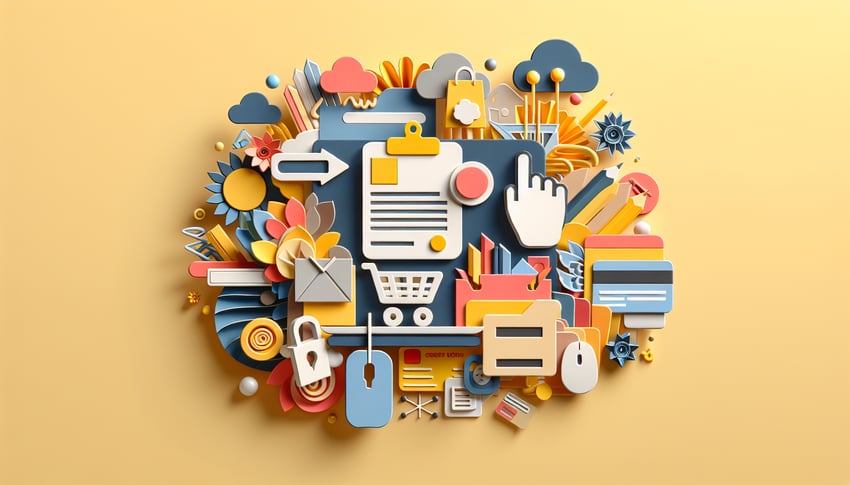 Paper art illustration depicting a purchase requisition form template for FormCreatorAI article