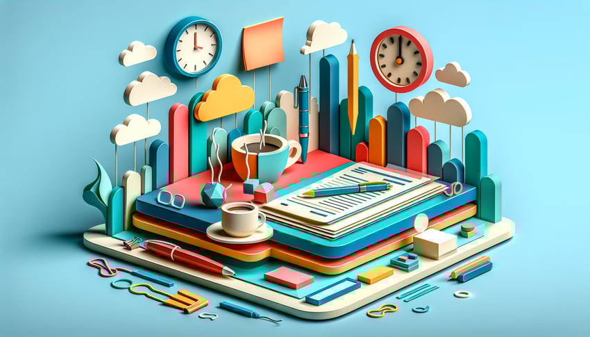 Paper art illustration representing a daily work report form template for FormCreatorAI article