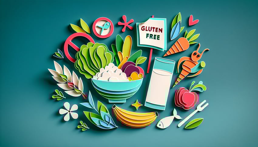 Paper art illustration depicting a dietary restrictions form with various food icons and text elements.