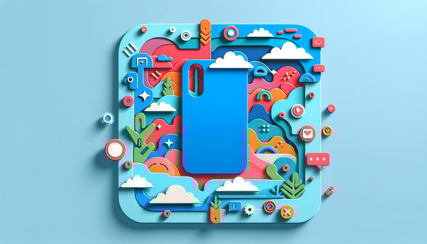 Paper art illustration featuring a phone case design for a survey form template article.