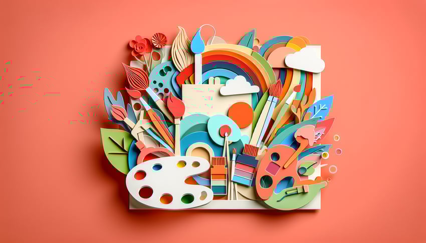 Paper art illustration featuring a painting commission form template designed for FormCreatorAI article