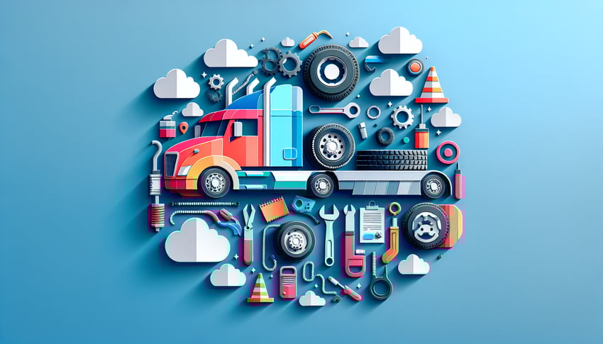 Paper art illustration depicting a semi truck inspection form for an article on FormCreatorAI