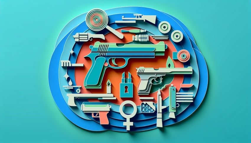 paper art illustration featuring a gun appraisal form template with highlighted sections and a professional layout