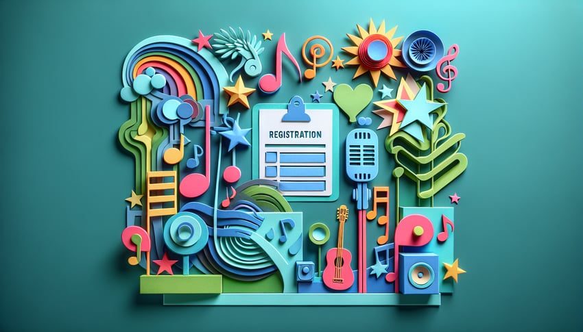 Paper art illustration depicting a singing contest registration form design for an article on FormCreatorAI