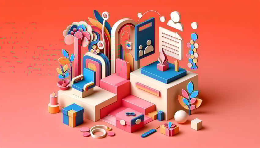 Paper art illustration for an employee separation form template article featuring design elements and office-related imagery