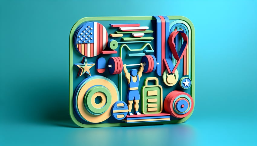 Paper art illustration depicting a USA Powerlifting form template with elements of strength training and lifting techniques