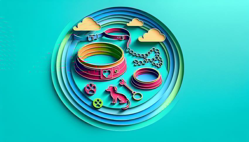 Paper art illustration depicting a lost and found pet form with paw prints and vibrant colors for an article.