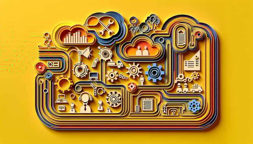 Paper art illustration depicting a job work order form for FormCreatorAI article