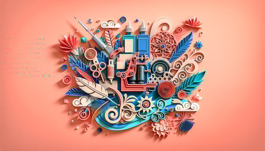 Paper art illustration featuring a tattoo submission form with design elements for the article on FormCreatorAI