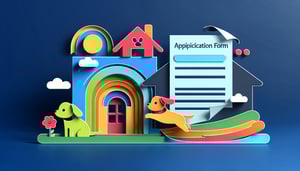 Paper art illustration of a puppy application form design for a template article on FormCreatorAI