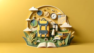 Colorful paper art illustration depicting a field trip form template with educational elements and creative design