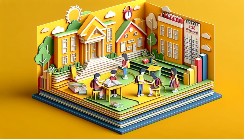 Paper art illustration featuring a university resident assistant application form template and related design elements