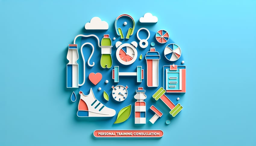 paper art illustration depicting a personal training consultation questionnaire form with checkboxes and blank fields