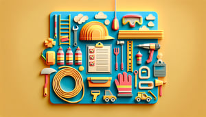 Paper art illustration featuring an equipment checklist form template with tools and supplies.