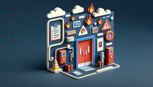 Paper art illustration depicting a fire door inspection form template for FormCreatorAI article