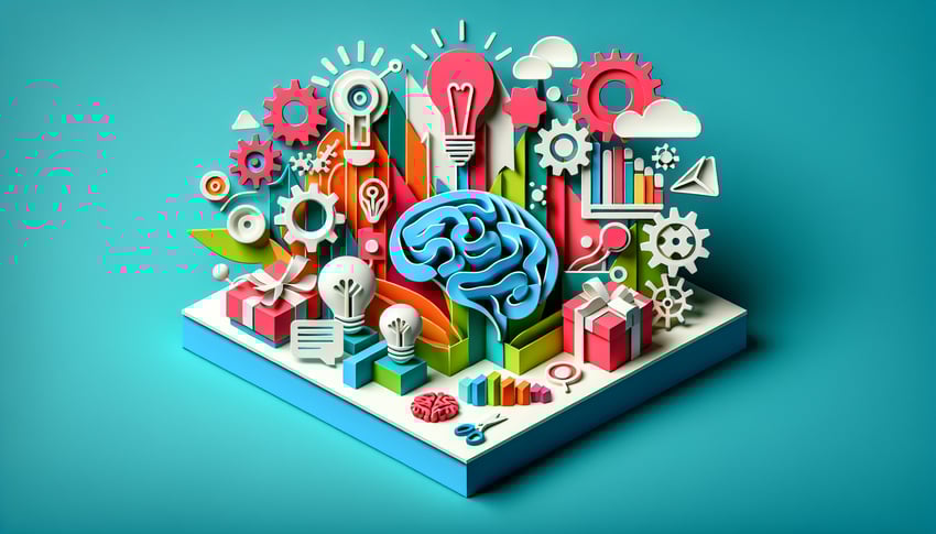 Colorful paper art illustration for article on Content Idea Suggestion Form Template by FormCreatorAI