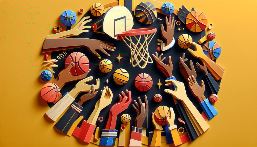 Paper art illustration featuring a basketball tryout registration form template design.