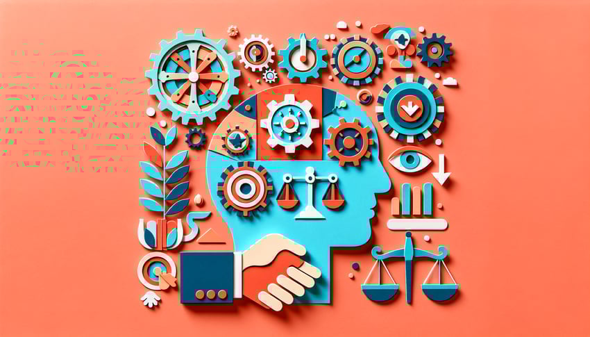 Paper art illustration depicting a performance review and customer evaluation form template design.