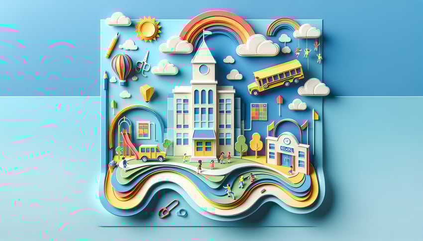 Paper art illustration depicting a leave application form template for school use.