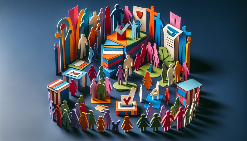 paper art illustration featuring a community petition form with graphics and design elements for FormCreatorAI article