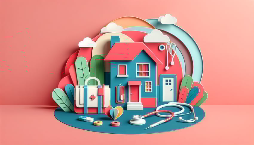 Paper art illustration depicting a home health assessment form for an article on FormCreatorAI.