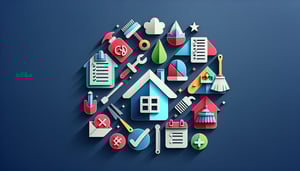 Paper art illustration highlighting a workplace housekeeping checklist form template with clean and organized elements.