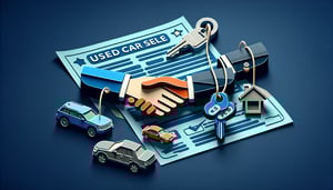 Paper art illustration depicting a used car sales form for FormCreatorAI article