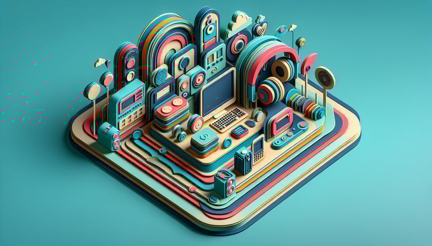 Paper art illustration showcasing a technology equipment checkout form template for FormCreatorAI article