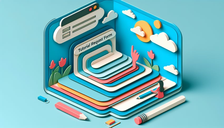 Paper art illustration showcasing a tutorial request form template for FormCreatorAI article.