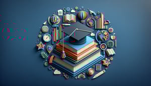 Paper art illustration depicting an education level survey form with various educational icons and elements.