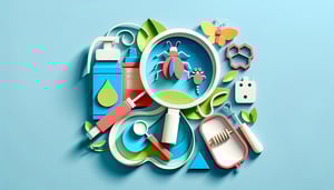 Paper art illustration depicting a pest control notice form with various icons related to pest management.