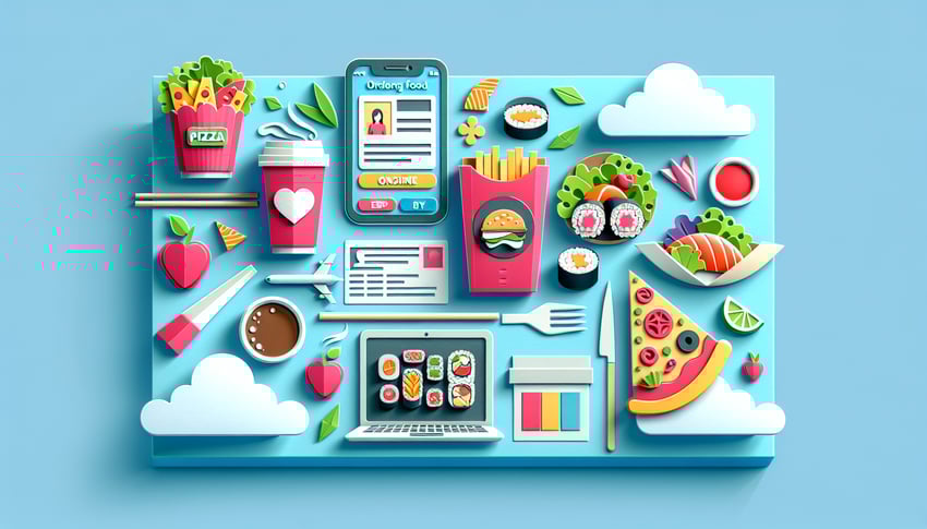 Paper art illustration depicting a food online order form design concept for FormCreatorAI article