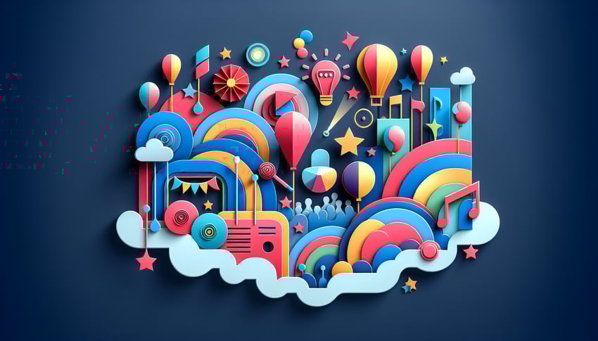 Paper art illustration depicting an event ticket form template for FormCreatorAI article