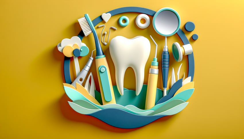 Paper art illustration depicting a dental treatment plan form for an article on FormCreatorAI.