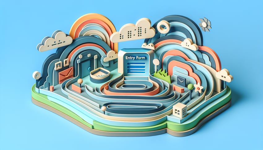 Paper art illustration showcasing an entry form template for FormCreatorAI article.