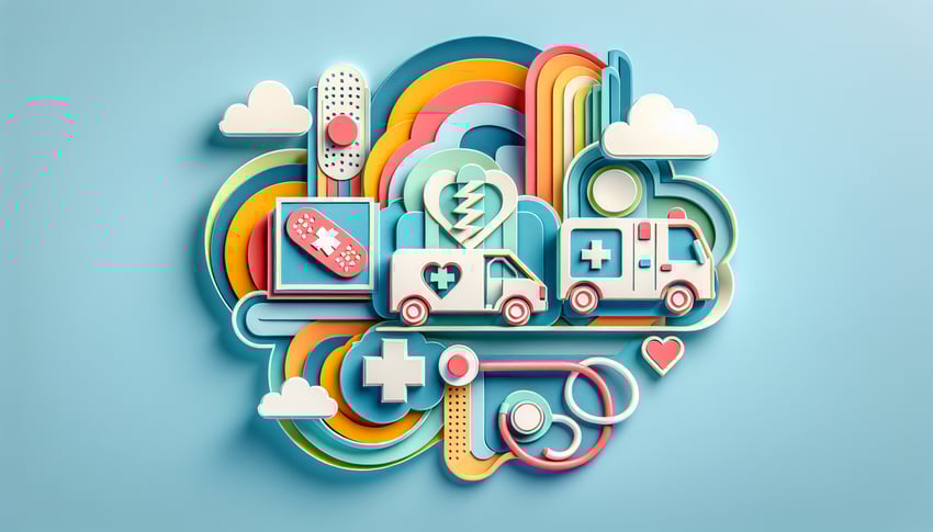 Paper art illustration depicting a first aid kit with medical supplies for an article on inspection form template