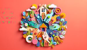 paper art illustration featuring community membership application form with vibrant colors and engaging design elements